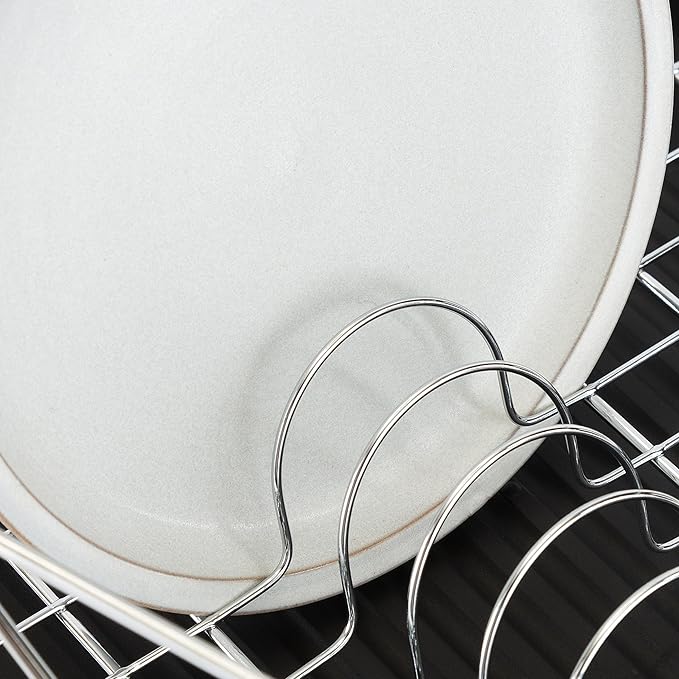 Kitchen Details Geode Deluxe Dish Drying Rack with Drain Board | Cutlery Basket | Utensil Holder | Iron Frame | Chrome