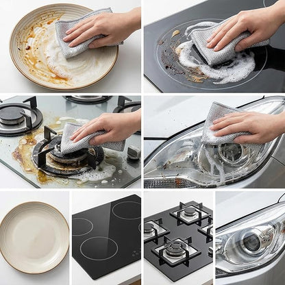 16 Pack Double-Layer Stainless Steel Dishcloths - Non-Scratch Wire Cleaning Rags, Reusablediamond Weave Scrubber Cloths for Dishes, Cookware, Sinks, Stove Tops - 7.8 x 7.8 Inches