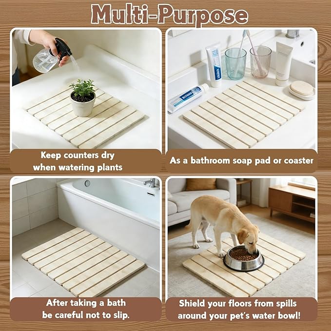 Dish Drying Mats, Large 24x16 Inch Diatomaceous Earth Drying Mat / Fast-Absorbing,Non-Slip Stone Drying Mat For Kitchen Counter / Eco-Friendly for Dishes(Light wood grain)