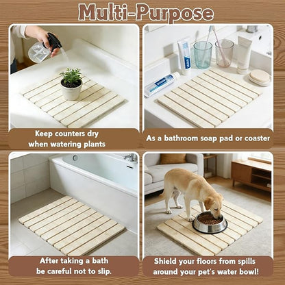 Dish Drying Mats, Large 24x16 Inch Diatomaceous Earth Drying Mat / Fast-Absorbing,Non-Slip Stone Drying Mat For Kitchen Counter / Eco-Friendly for Dishes(Light wood grain)