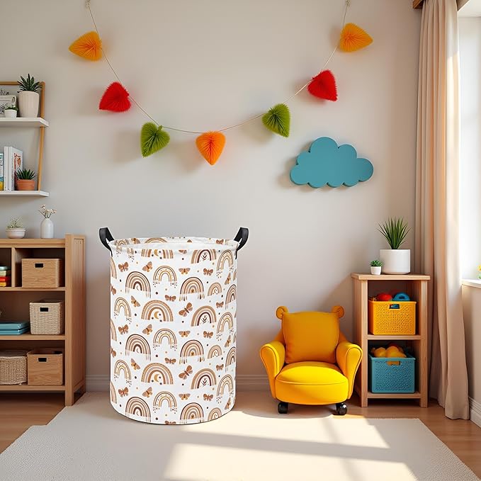 Baby Laundry Hamper kids laundry Basket Waterproof Storage Bin for Bedroom Toy Clothes Organizer Basket Woodland Animals Room Décor(Rainbow)