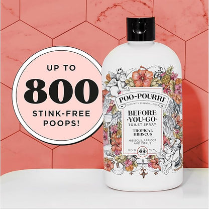Poo-Pourri Before-You-Go Toilet Spray Refill, Tropical Hibiscus, 16 Fl Oz, Up to 800 Uses, Bathroom Odor Deodorizer with Essential Oils for Home or Work, Hibiscus, Apricot and Citrus Scent