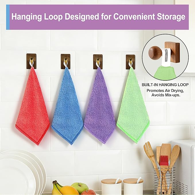 HOMERHYME Microfiber Cleaning Cloth, 24 Pack Cleaning Rags,12" X 11" Lint Free Dish Towels Wash Cloths, Reusable Microfiber Towels for Home and Kitchen Bathroom Apartment Cleaning Supplies, Assorted