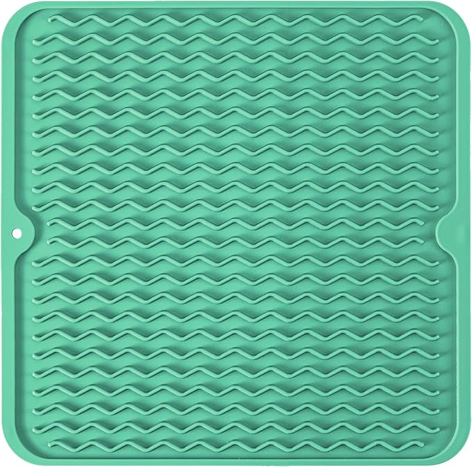 Silicone Dish Drying Mat for Multiple Usage, Easy clean, Eco-friendly, Heat-resistant Dish Drainer Mat for Kitchen Counter,Sink,Refrigerator or Drawer liner (12" x 12", Green)