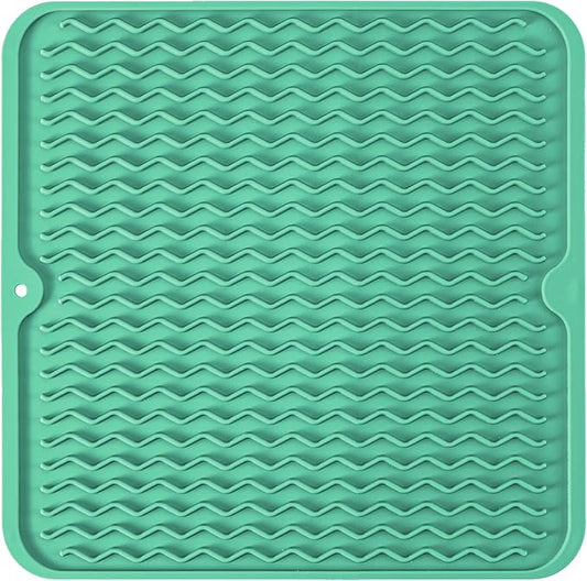 Silicone Dish Drying Mat for Multiple Usage, Easy clean, Eco-friendly, Heat-resistant Dish Drainer Mat for Kitchen Counter,Sink,Refrigerator or Drawer liner (12" x 12", Green)