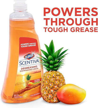 Clorox Scentiva Liquid Dish Soap, Hawaiian Sunshine Scent - Dishwashing Detergent Cuts Through Grease - A Powerful Clean You Can Trust, 26 Fl Oz - 6 Pack