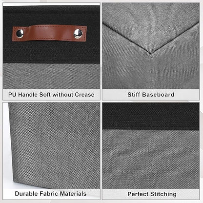 Storage Bins Large Fabric Storage Baskets for Shelves 3 Pack, Decorative Linen Closet Baskets with Handles for Organizing, Shelf, Clothes, Home, Office, 15x11x9.5Inches (Grey&Black)