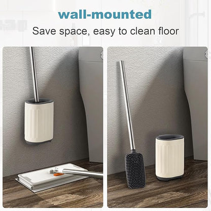 TrashAid Toilet Brush - 2 Pack Toilet Bowl Brush and Holder, Silicone Toilet Brush and Holder Set, Toilet Cleaner Brush with Silicone Bristles, Bathroom Accessories, rv, Wall Mounted, Cream White