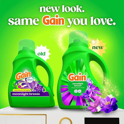 Gain Liquid Laundry Detergent with Odor Defense, Moonlight Breeze Scent, Liquid Detergent And Laundry Soap For HE Washing Machines, 60 fl oz, Pack of 2 (Packaging May Vary)