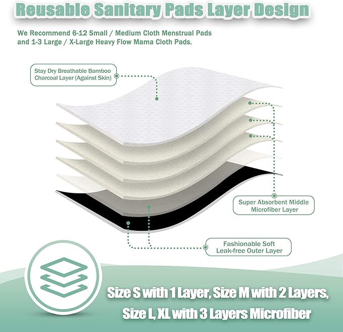 wegreeco Charcoal Reusable Menstrual Pads - Reusable Sanitary Pads | Reusable Panty Liners | Soft Cloth Menstrual Pad- 6 Pack with 1 Cloth Mini Wet Bag (Small, Black)