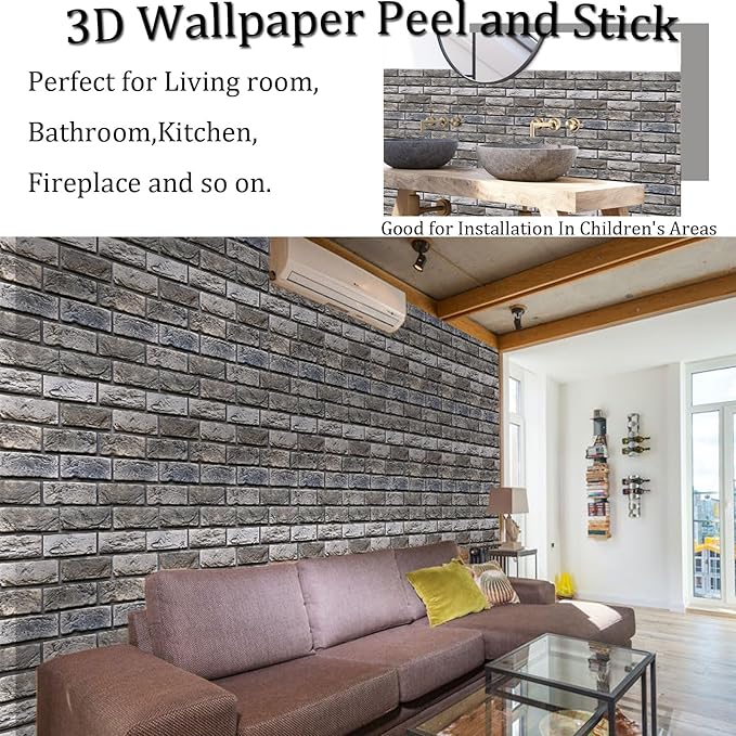 10 Pcs 3D Wall Panels Peel and Stick,Faux Brick,Waterproof Self Adhesive Decorative Wall Panelsfor Interior Wall Decor,Living Room,TV Background,Study Room.