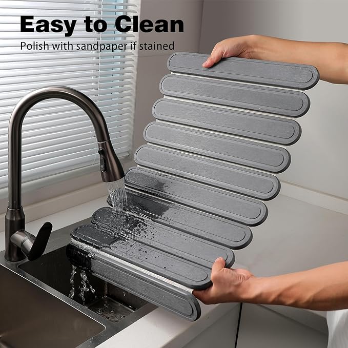 Stone Dish Drying Mat for Kitchen Counter, Quick Dry Stone Mat Kitchen for Dishes Bottles Cups, Large Foldable Diatomaceous Earth Dish Drying Mats Mat