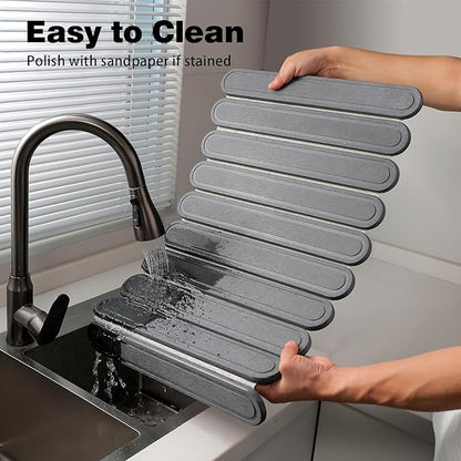 Stone Dish Drying Mat for Kitchen Counter, Quick Dry Stone Mat Kitchen for Dishes Bottles Cups, Large Foldable Diatomaceous Earth Dish Drying Mats Mat