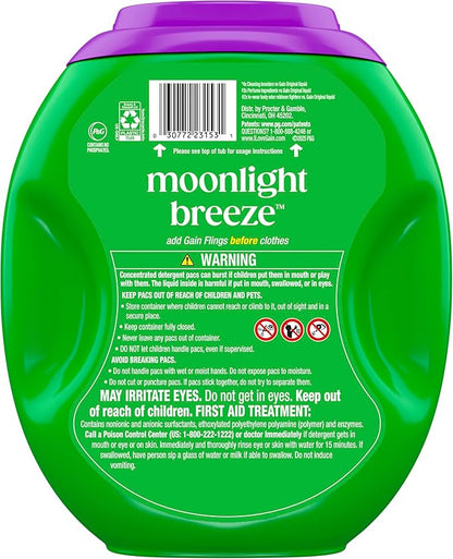 Gain Plus Flings Liquid Laundry Detergent Pods, Gain's Best Clean, All-In-One Pacs, Moonlight Breeze Scent, 45-Count