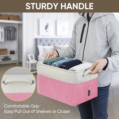 BALEINE 1 Pack Fabric Closet Storage Bins for Shelves, Linen Closet Organizers and Storage, Decorative Baskets for Organizing, Shelf, Clothes, Home, Office (Pink, 15''x11''x9.5'')