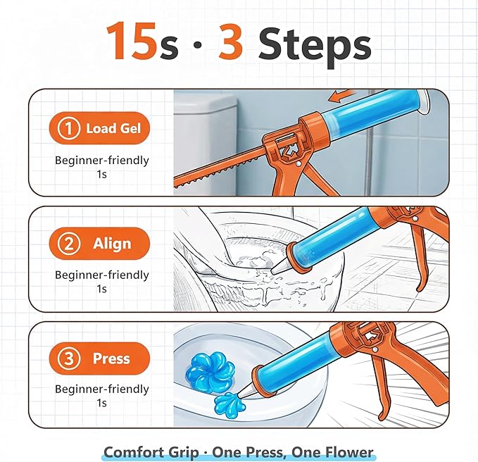 Li&Zhao Toilet Gel Stamps 5 Pack with 5 Different Long-Lasting Refreshing Scents, Flower Shaped Toilet Bowl Cleaners Gel for Interior Cleaning, Includes Gel Thruster