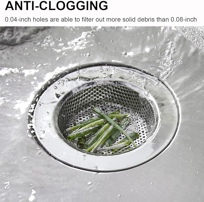 Kitchen Sink Strainer Stainless Steel, LASSHSWA Kitchen Sink Drain Strainer, Sink Strainers for Kitchen Sinks with Large Wide Rim 4.5" Diameter (2 Pack)