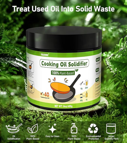 Cooking Oil Solidifier, Solidifies Up to 40 Cups from Mess, 100% Plant-Based Used Oil Solidifying Powder, Grease Hardener Disposal for Kitchen