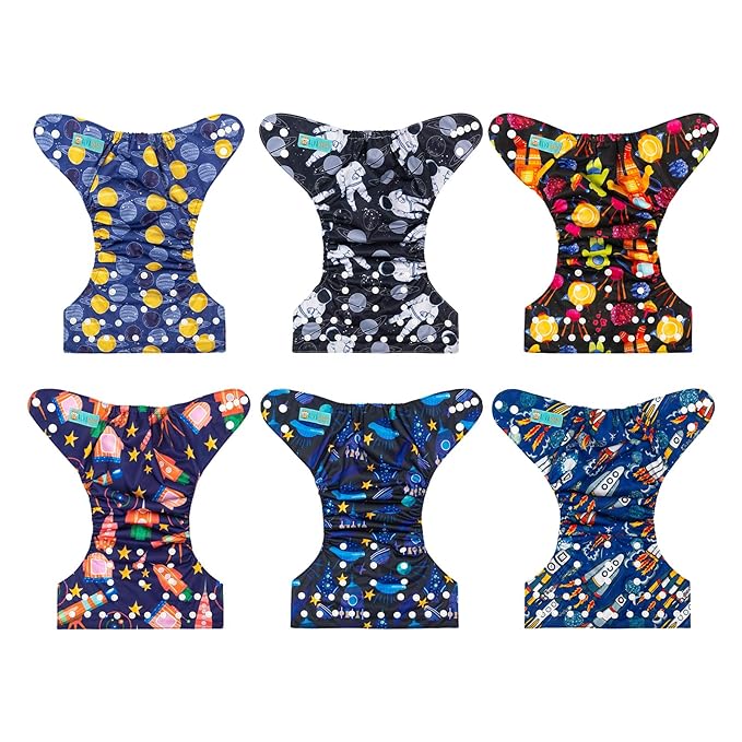 ALVABABY Baby Cloth Diaper 6 Pack with 12 Inserts One Size Cloth Diaper Covers Adjustable Washable Reusable for Baby Girls and Boys