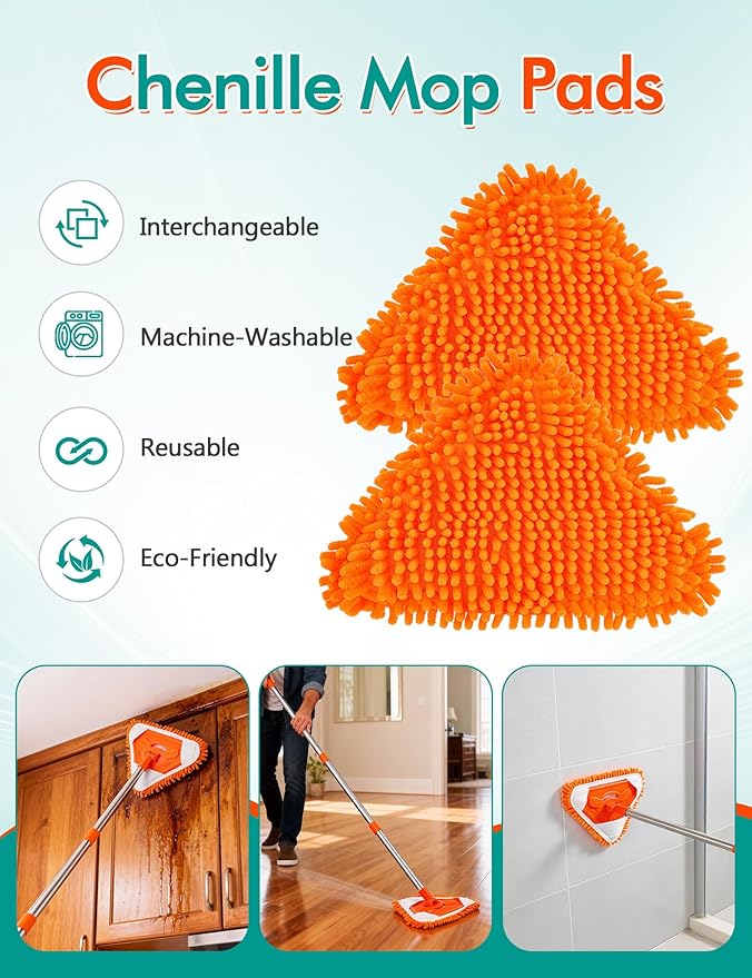 Ceiling Fan Cleaner Duster with 76" Extendable Long Handle,180° Wall Mop Cleaner for Walls/Ceiling Fan/Dust/Baseboard/Floor/Blade Blinds/Doors Clean,Feather Duster Cleaning Kit