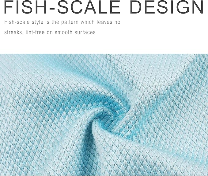 Large Streak Free Glass Cleaning Cloth, Lint Free Nanoscale Microfiber Fish Scale Tower, 15.8" x 19.7" (Mix, 5 Pack)