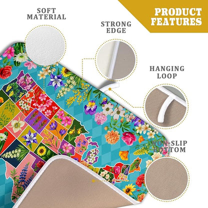 Flower Map Dish Drying Mat American Floral Decoration Coffee Mat for Kitchen Counter
