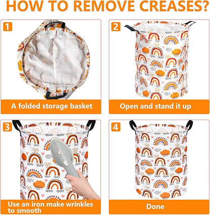 19.7 Inch Round Laundry Clothes Hamper Laundry Basket with Handles,Storage Organizer Bins Laundry Gift Basket for Room, Bedroom Decor (Rainbow)