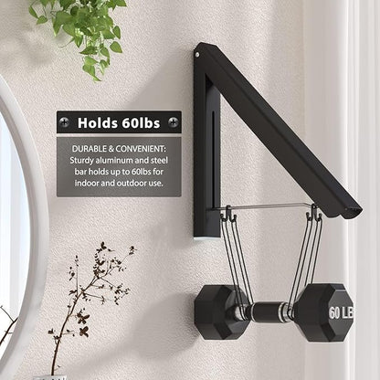 Folding Wall Mounted Drying Rack,Retractable Clothes Hanger, Aluminum Drying Coat Racks for Home Storage Organiser Space Saver with 2 Hooks - Black