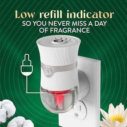 Air Wick Vibrant Plug In Scented Oil Refill, Infused with Essential Oils, Plug In Air Fresheners for Home, Cotton & White Lotus, 4 ct
