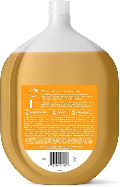 Method Gel Dish Soap, Refill, Clementine, Recylable Bottle, Biodegradable formula, 54 Fl Oz (Pack of 2)