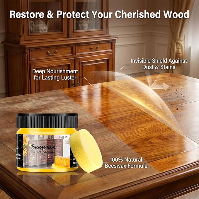 CARGEN Beeswax Furniture Polish, Wood Seasoning Beeswax for Furniture Wood Polish for Floor Tables Chairs Cabinets for Home Furniture to Protect and Care 1pcs Wood Wax and Sponge.