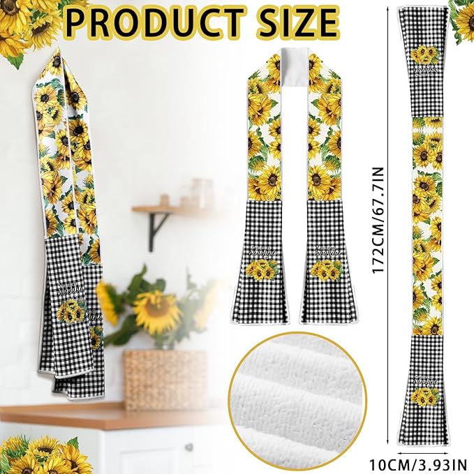 2 Pack Sunflower Kitchen Scarf Boa Dish Towel 4 x 68 Inch for Holiday Cooking Baking Accessories Plaid Decor Cotton