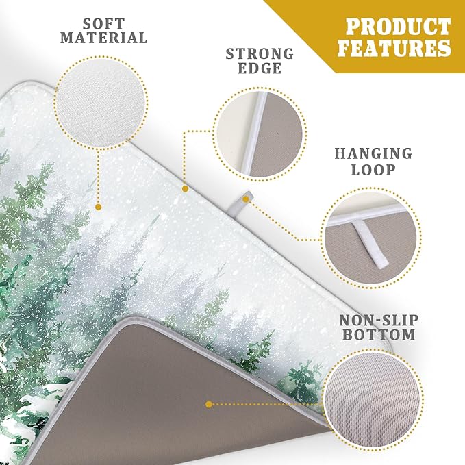 Christmas Tree Dish Drying Mat 18 x 24 Inch With Absorbent Reversible Microfiber Green Pine Tree Drying Mats Winter Holiday Dish Drainer Mat Fast Dry For Kitchen Dining Room Decoration