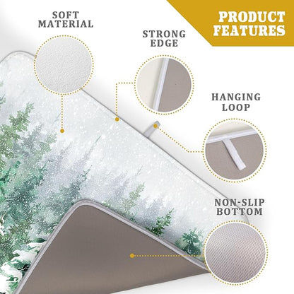 Christmas Tree Dish Drying Mat 18 x 24 Inch With Absorbent Reversible Microfiber Green Pine Tree Drying Mats Winter Holiday Dish Drainer Mat Fast Dry For Kitchen Dining Room Decoration
