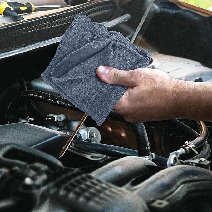 Detailer's Preference Absorbent Cotton Shop Towels, Reusable Cleaning Rags for Auto, Garage, Home, Kitchen, Industrial Use, Wipe Spills, Grease, Oil, Grime, Dirt & More, 11x12, 50-Pack, Blue