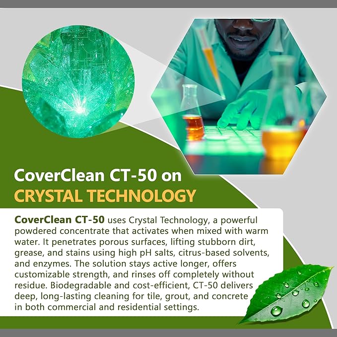 CoverTec CrystalClean CT-50 Tile Grout, Hard Surface Powerful Mold, Mildew, Grease, Oil, Stain Remover | Concentrated Cleaner, High pH, Citrus Fragrance 8oz, Prof Grade