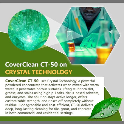 CoverTec CrystalClean CT-50 Tile Grout, Hard Surface Powerful Mold, Mildew, Grease, Oil, Stain Remover | Concentrated Cleaner, High pH, Citrus Fragrance 8oz, Prof Grade
