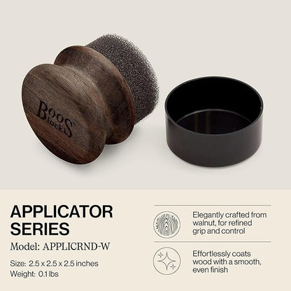 John Boos Oil & Cream Round Applicator for Wood Cutting Boards, Butcher Blocks & Utensils, Walnut - Solid Hardwood Handle, Silver Ion-Treated Sponge, Storage Cap, Easy and Even Application