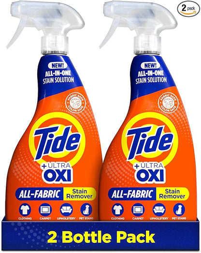 Tide Laundry Stain Remover Spray with Oxi, Stain Remover for Clothes, Carpet, Upholstery, Pet Bedding, & More, Stain Treater Spray for Tough Stains from Wine, Coffee, Grease, 21.5 Fl Oz (Pack of 2)