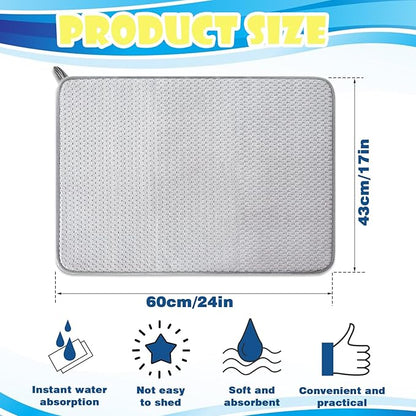 3 Pack Microfiber Dish Drying Mat,24 x 17 inch Super Absorbent Drying Pad,Large Size Dish Drying Mat for Countertops,Sinks,Draining Racks,Gray