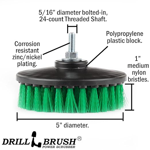 Construction Tools - Medium Scrub Brush - Threaded - 5/16 x 24 - fits Electric - Cordless - Air Pneumatic - Variable Speed - Dual Action - Orbital - Rotary - Buffer - Polisher – Machine