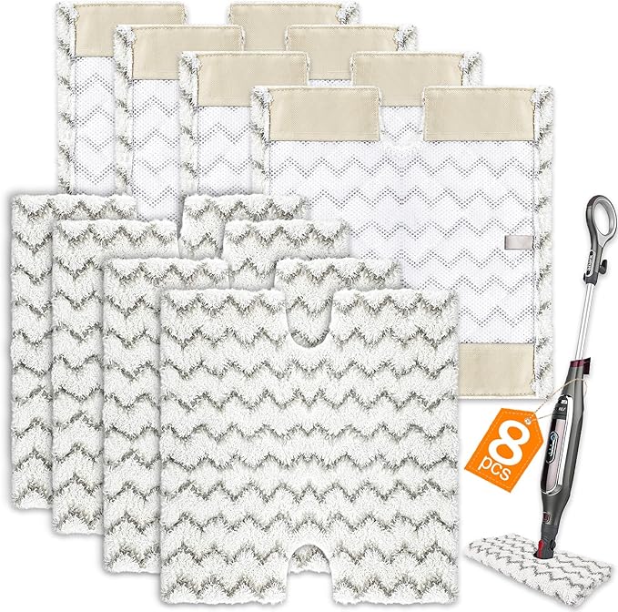 8 Pack Steam Mop Replacement Pads Compatible with Shark Genius Steam Mop S5003D S5002Q S5004 S6001W S6001WM S6002 & Lift-Away Pro Steam Mop S3973 S3973D S3973WM, Washable Microfiber Mop Pads Reusable