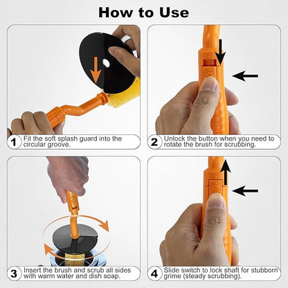 Universal Garbage Disposal Brush – 360° Rotating Head with Rubber Splash Guard, 17.7 Inches,Long-Handle Sink & Disposer Cleaner
