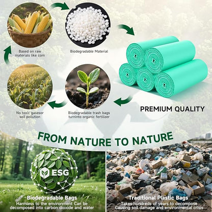 2.6 Gallon Small Trash Bags Bathroom - Green Mini Garbage Bags Biodegradable Compostable 100 Count 10 Liter Unscented Little Waste Basket Kitchen Office Car Tiny Liners Strong Thick Heihaily