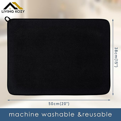 Dish Drying Mat, Microfiber Ultra-Absorbent Kitchen Counter Mat, Ideal Dish Drying Pad for Dishes, Utensils, Pots, and Pans, Black, Large - 15"x20" (50x38cm).