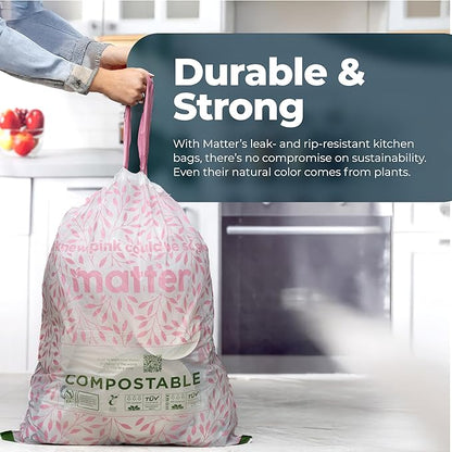 Matter Compostable Variety Pack 3 Gallon and 13 Gallon Kitchen Trash Bags with Drawstring, Unscented, Durable, Leak-Resistant, Eco-Friendly, 70 Count
