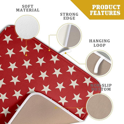 Patriotic July of 4th Red Star Dish Drying Mat for Kitchen Counter 16x18 Memorial Independence Day Absorbent Reversible Microfiber Drying Mats Kitchen Countertop Protector Dishes Drainer Rack Pad