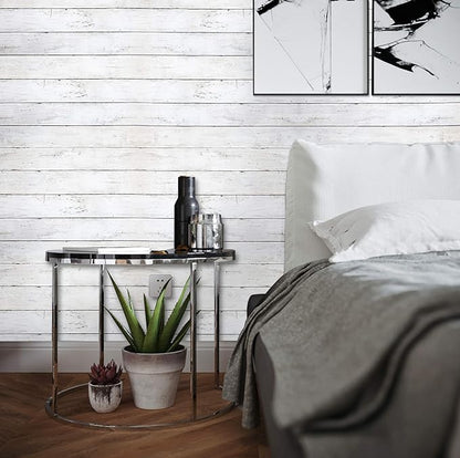 CiCiwind White Wood Peel and Stick Wallpaper 197”x17.7” Removable Self Adhesive Vintage Wood Plank Wallpaper Self Adhesive Decorative Wall Covering