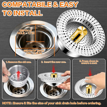 Kitchen Sink Drain Strainer, 18/8 Stainless Steel, Sink Stopper Kitchen Drain
