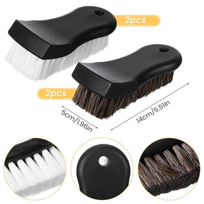 4-Piece Upholstery Cleaning Brush Set, Car Upholstery Brush with Horsehair & Nylon Bristles for Leather, Carpet, Couch, Boat & Auto Interior Detailing